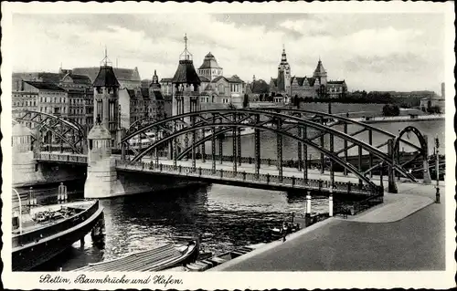 Ak Szczecin Stettin Pommern, Baumbrücke, Hafen