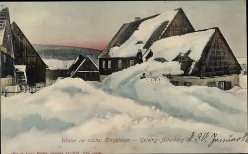 Ak Geising Altenberg im Erzgebirge, Teilansicht, Winter