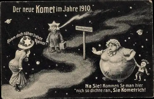 Künstler Ak Der neue Komet im Jahre 1910, Mutter Erde, Halleyscher Komet, Venus, Milchstraße