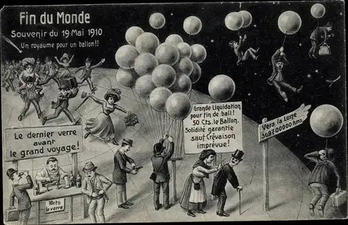 Künstler Ak Fin du Monde, Weltuntergang, Halleyscher Komet 1910, Ballons