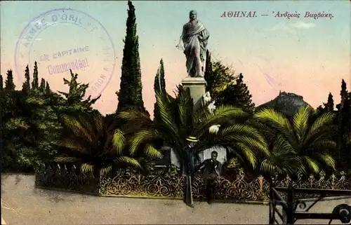 Ak Athen Griechenland, Statue Varvaky