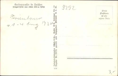 Ak Geringswalde Sachsen, Fliegeraufnahme vom Ort, Klinke & Co. 11586