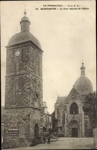 Ak Saint Sever Calvados, La Tour separee de l'Eglise, Compagnie Vilmorin Andrieux