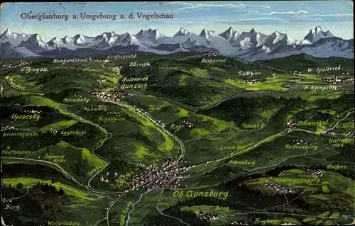 Landkarten Ak Obergünzburg im Allgäu, Gesamtansicht, Umgebung, Vogelschau