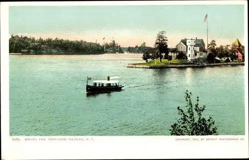 Ak Thousand Islands New York USA, Wasserpartie, Dampfer