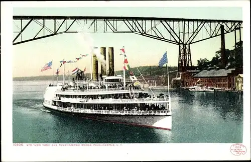 Ak Poughkeepsie New York USA, Brücke, Dampfer New York