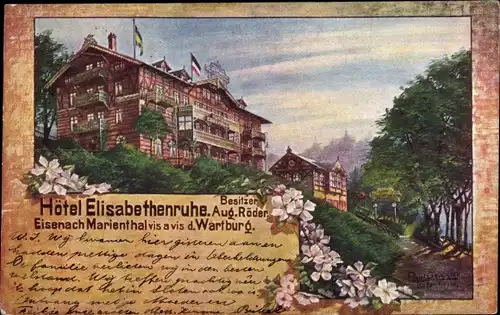 Passepartout Künstler Ak Paul Geissler,Eisenach Marienthal,Hotel Elisabethenruhe