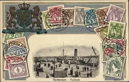 Präge Briefmarken Wappen Ak Rotterdam Südholland Niederlande, Parkkade