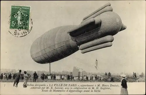 Ak Ballon Luftschiff La Ville de Paris, im Besitz von Herrn Henry Deutsch, gebaut von Surcouf