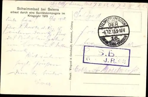 Ak Selens Aisne, Deutsche Soldaten in Uniformen, Schwimmbad, Sanitätskompagnie, I WK