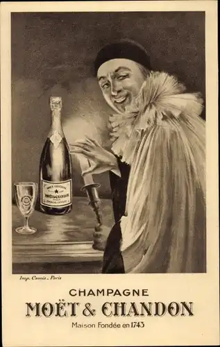 Ak Reklame, Champagner Moet & Chandon, Harlekin