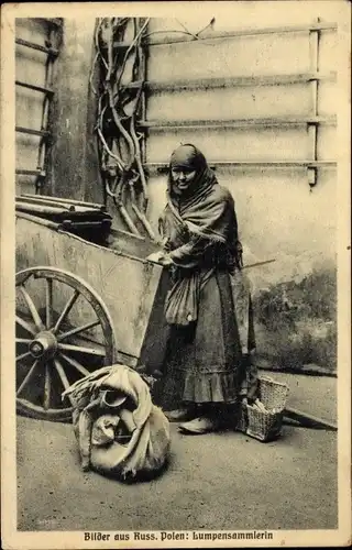 Ak Russisch Polen, Lumpensammlerin