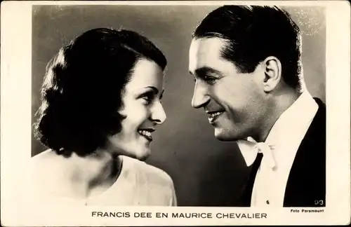 Ak Schauspieler Maurice Chevalier, Schauspielerin Frances Dee, Portrait, Profilansicht