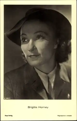 Ak Schauspielerin Brigitte Horney, Portrait, Hut, Autogramm