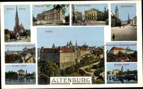 Ak Altenburg in Thüringen, Brüderkirche, Museum, Schloss, Großer Teich, Freiadeliges Magdalenenstift