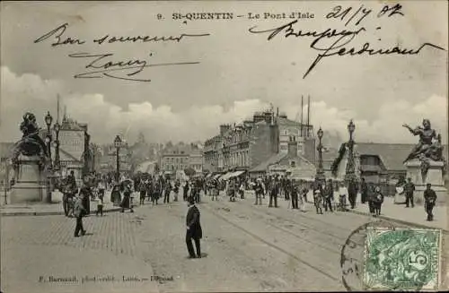 Ak Saint-Quentin Aisne, Le Pont d'Isle