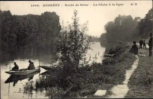 Ak Andresy Yvelines, Ufer der Seine, Angeln