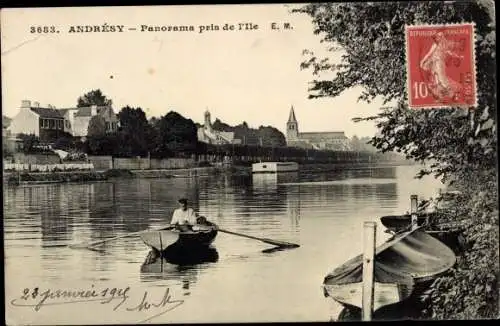 Ak Andresy Yvelines, Panorama von der Insel aus aufgenommen