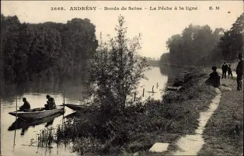 Ak Andresy Yvelines, Ufer der Seine, Angeln