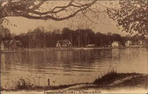 Ak Fontaine le Port Seine et Marne, La Seine, La Foret