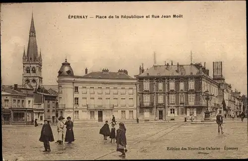 Ak Épernay Marne, Place de la République, Rue Jean-Moet