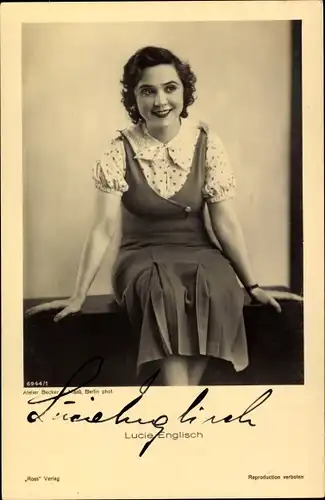 Ak Schauspielerin Lucie Englisch, Portrait, Ross Verlag 6944 1, Autogramm