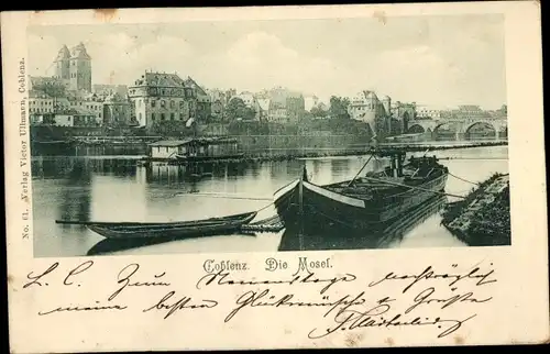 Ak Koblenz am Rhein, Schiffe auf der Mosel