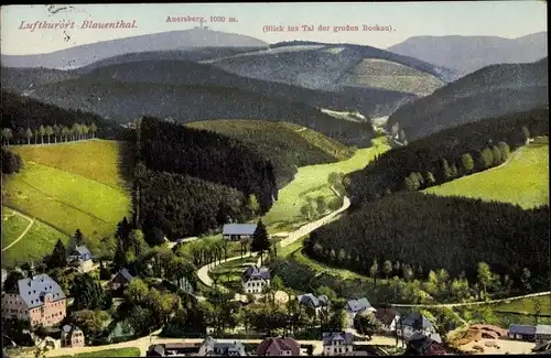 Ak Blauenthal Eibenstock im Erzgebirge, Panorama, Auersberg, Tal der großen Bockau