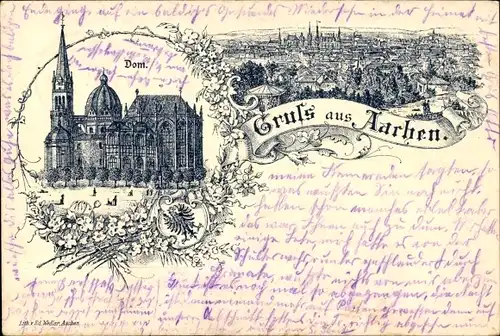 Litho Aachen in Nordrhein Westfalen, Dom, Gesamtansicht