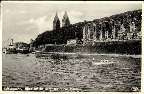 Ak Kaiserswerth Düsseldorf am Rhein, Burgruine, Münster, Dampfer