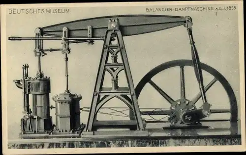 Ak München, Deutsches Museum, Balancier-Dampfmaschine von 1835, Krupp