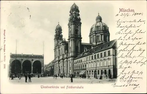 Ak München, Theatinerkirche und Feldherrnhalle