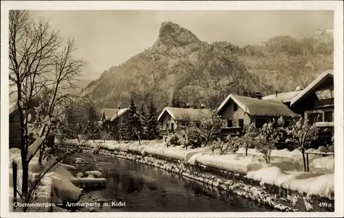 Ak Oberammergau in Oberbayern, Winteransicht, Ammer, Kofel