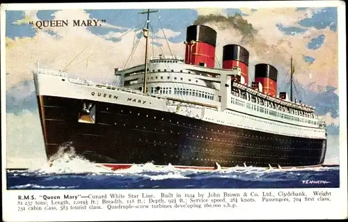 Künstler Ak Passagierdampfer RMS Queen Mary, Cunard White Star Line