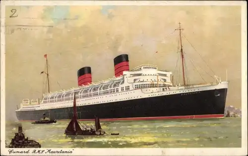 Künstler Ak Passagierdampfer RMS Mauretania, Cunard Line