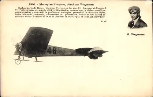 Ak Monoplan Nieuport, piloté par Weymann, Pilot, Flugpionier