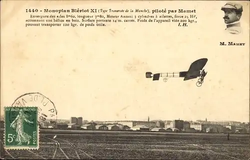 Ak Monoplane Bleriot XI, gesteuert von Mamet