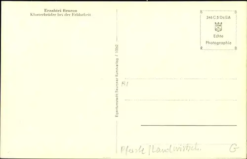 Ak Beuron an der Donau Württemberg, Erzabtei, Klosterbrüder bei der Feldarbeit, Pferdepflug