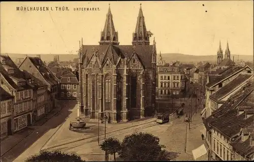 Ak Mühlhausen in Thüringen, Untermarkt, Tram