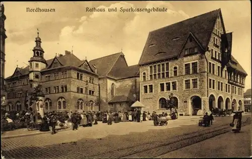 Ak Nordhausen am Harz, Rathaus, Sparkassengebäude