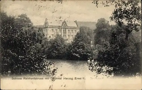 Ak Reinhardsbrunn Friedrichroda im Thüringer Wald, Schloss, Denkmal Herzog Ernst II.