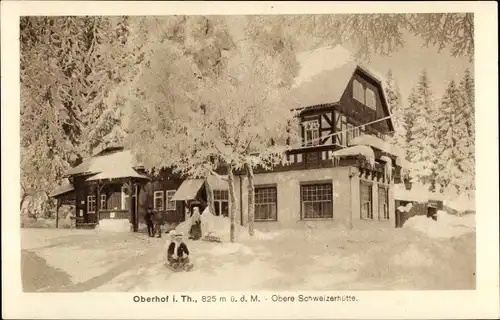 Ak Oberhof im Thüringer Wald, Obere Schweizerhütte, Winter, Schlitten