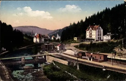 Ak Wolkenstein im Erzgebirge, Floßplatz, Gleise, Fluss, Wald