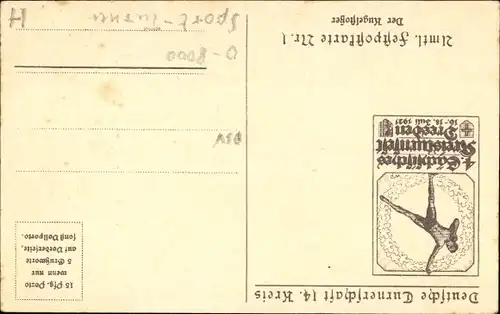 Künstler Ak Dresden, W. Pech, 4. Sächs. Kreisturnfest 1921, Festsportkarte Nr.1, Der Kugelstoßer