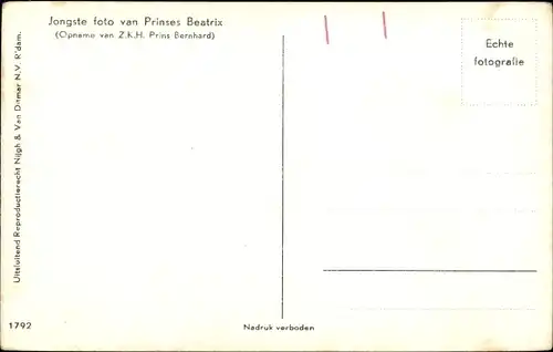 Ak Prinzessin Beatrix der Niederlande, Portrait als Baby