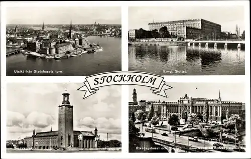 Ak Stockholm Schweden, Slottet, Stadshuset, Luftaufnahme