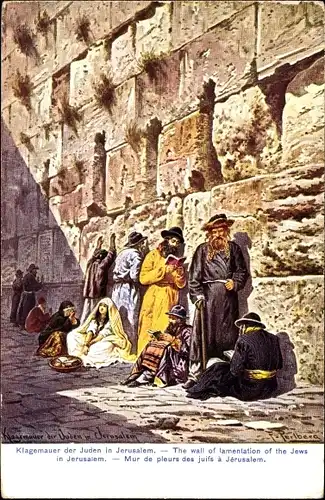 Judaika Künstler Ak Perlberg, F., Jerusalem Israel, Juden an der Klagemauer