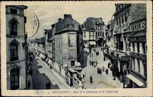 Ak Charleroi Wallonia Hennegau, Rues de la Montagne und Rue de Dampreiny