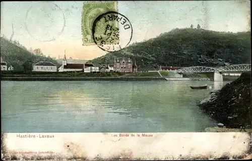 Ak Hastière Lavaux Hastière Wallonie Namur, Die Ufer der Maas, Brücke