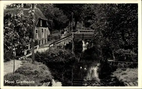 Ak Giethoorn Overijssel Niederlande, Dorfpartie, Brücke